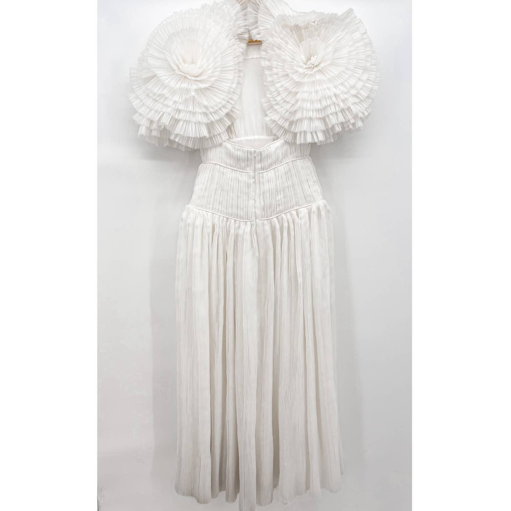 Aje. Dress Gown Expressive Pleated Maxi Dress Wedding Bride Puff Sleeve White 4 - Picture 2 of 14